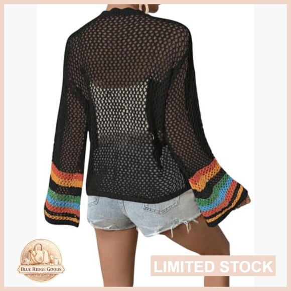 Floral Crochet Cardigan Sweater Bohemian Lightweight Hollow Out Oversized - Picture 3 of 5